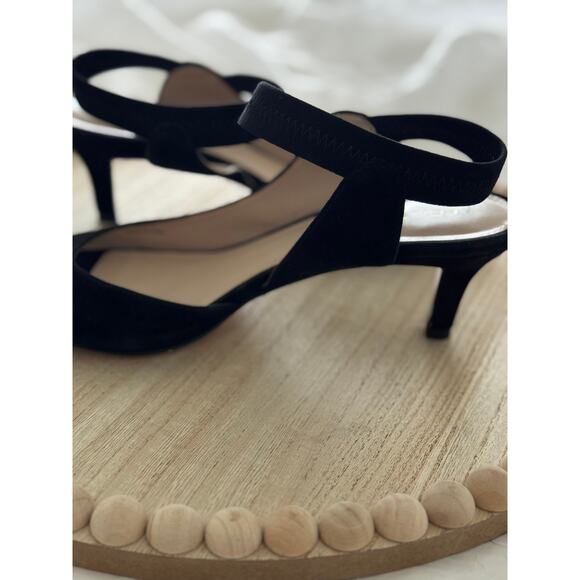 Black Suede Slingback Heels Mary Jane Strap Sz 8.5 - Picture 1 of 9